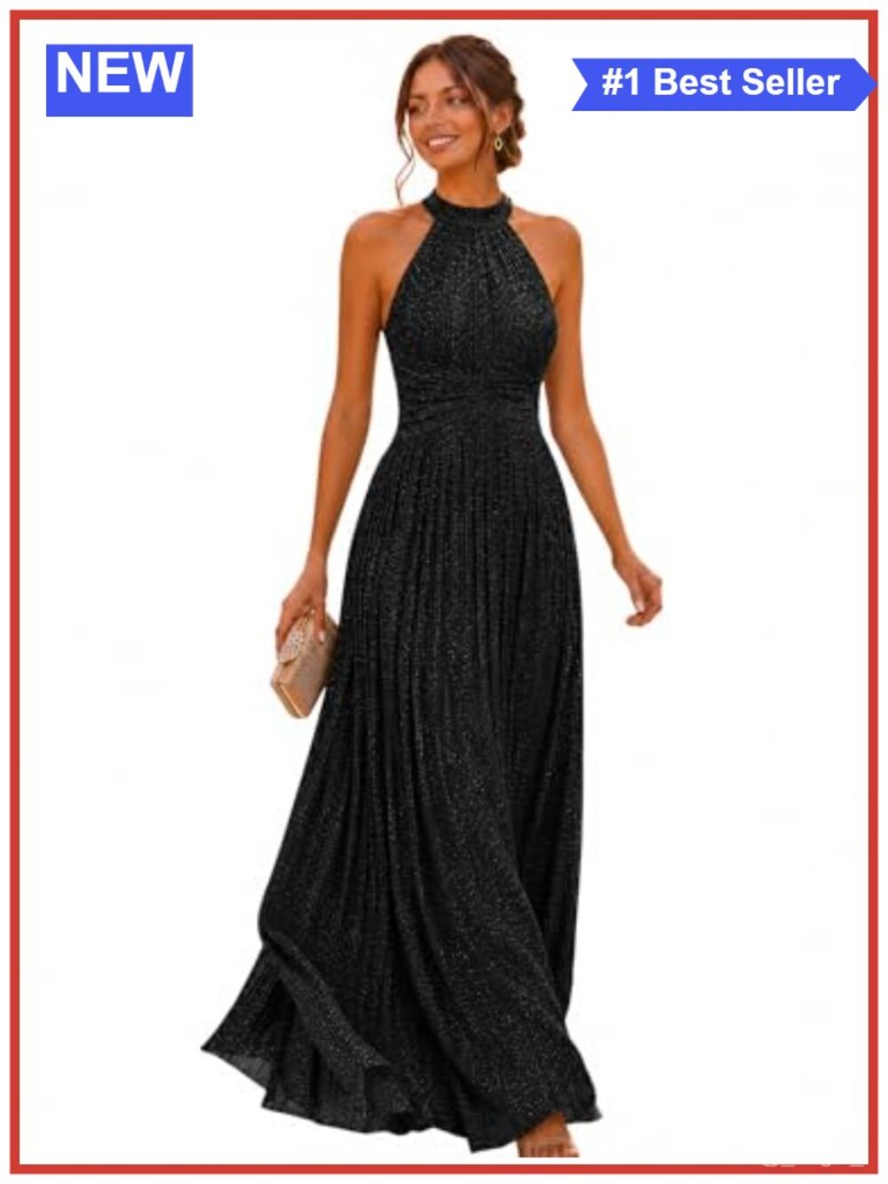 Stretch Glitter Halter A-Line Maxi Formal Evening Gown Dress